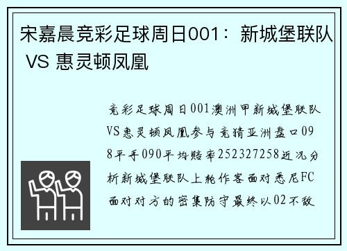 宋嘉晨竞彩足球周日001：新城堡联队 VS 惠灵顿凤凰